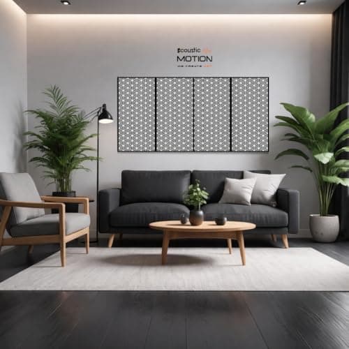 ACOUSTIC MOTION® Wooden MDF Wall Art Decor Panels, GEOTRI Design with Double-Face Tape, Modern Black Wall Hanging for Home, Living Room, Bedroom, Office & Hotel, 25×50×0.5 cm, 4-Piece Set