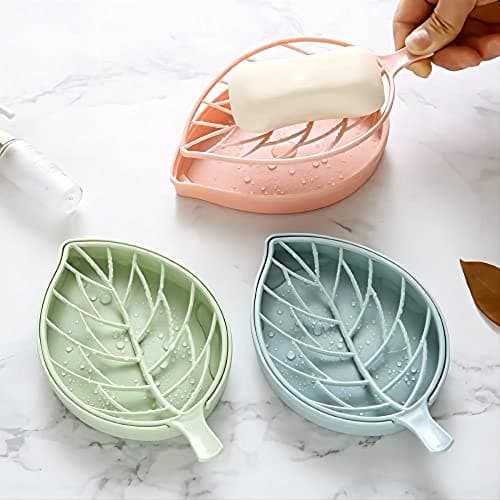 ZRAZ 3 Color Soap Dish,Leaf-Shaped Shower Soap Holder with Draining Tray,Fashionable Soap Dish for Shower Kitchen,3 Pack