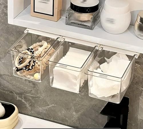 Generic Clear Acrylic Under-Shelf Storage Bins, Multi-Purpose Organiser for Kitchen or Bathroom, Accessories and Cotton, 10x15 cm, .sa Item container
