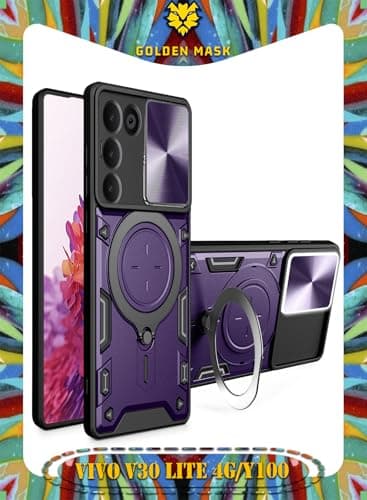 GOLDEN MASK For Vivo V30 Lite 4G/Y100 (IDN) Armored Camera Shield Cover Camera Lend Protection, Built-in 360° (Purple) Cellular phone case