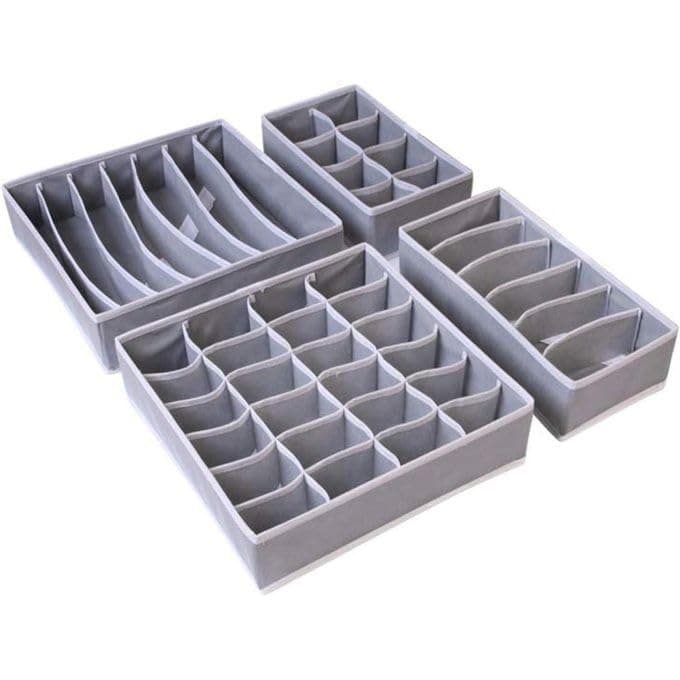 4 Pieces Grey Foldable Storage Boxes Drawer Organizer Wardrobe Organizer for Underwear, Bras, Socks, Ties, Scarves and Moisture-proof Non-Woven Fabric