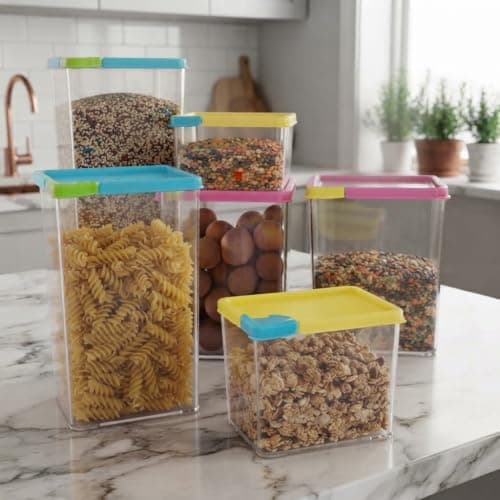 6Pcs Acrylic Food Storage Containers with Airtight Lids and Top Openings
