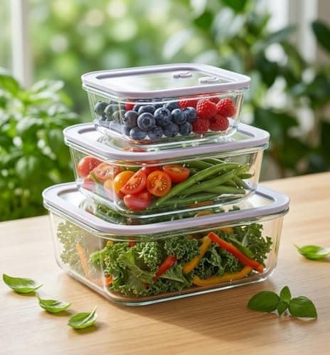 Generic 3-Piece Square Glass Storage Set with Clip Lids, Comes with a side lock and leak-proof silicone, High-Quality Glass,Four square sizes fit all your storage Sizes: 550/1500 / 1800 ml, .am Food storage container