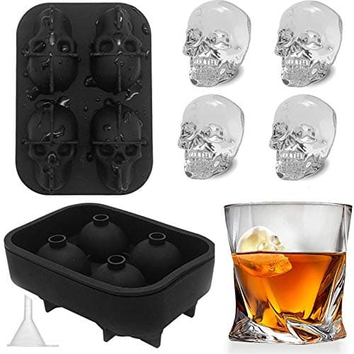 Dulzod 3D Skull Ice Cube Mold Super Flexible Silicone Ice Cube Tray,Sugar Skull Ice Maker Mold for Whiskey,Cocktails and Juice Beverages