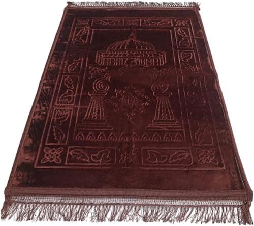 Velvet Prayer Mat with Rubber Fasteners Large Size Brown Rug