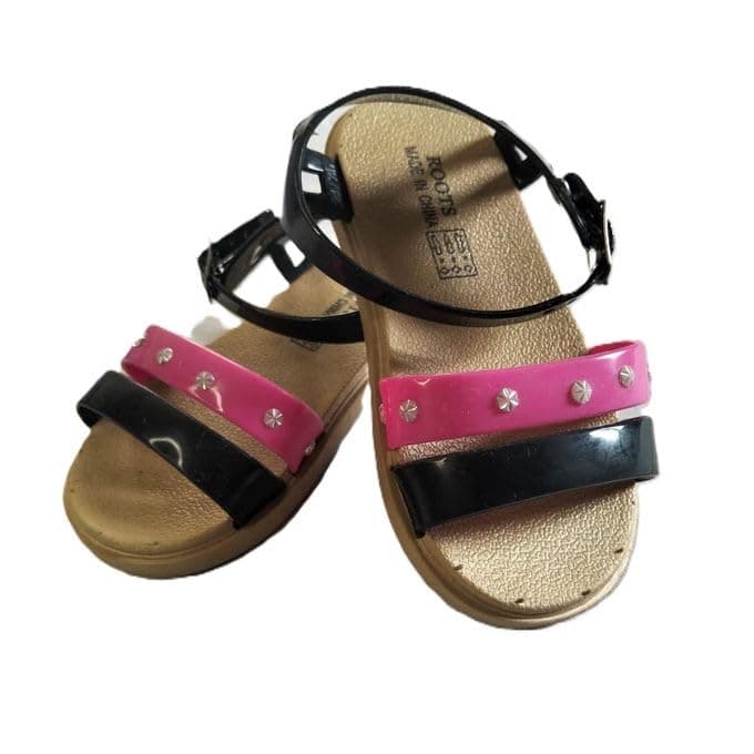 Two-Tone Double Straps Sandals - Pink & Black-25
