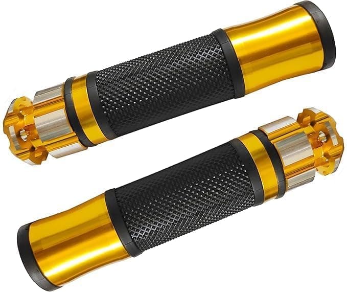 Motorcycle Grips, Universal Non-Slip Hand Grips - Comfortable Motorcycle Grips - Pair of Aluminum Rubber Grips - Gold in Black -AGA Handlebar grip