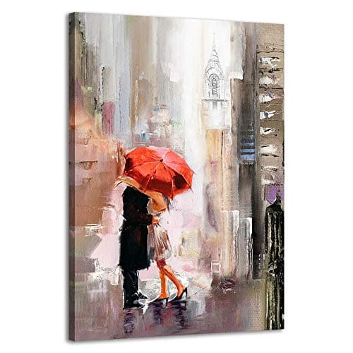 Canvas Prints Wall Art Modern Romantic Canvas Painting Pictures Lovers with Red Umbrella for Bedroom Living Room Wall Decorations