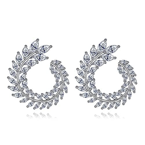 JMO Women's Cubic Zirconia Cluster Round Leaves Shape Stud Earrings