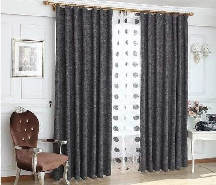 Generic Chenille Curtain with Rings, (Grey), 150 cm x 260 cm, Ready to Hang .br