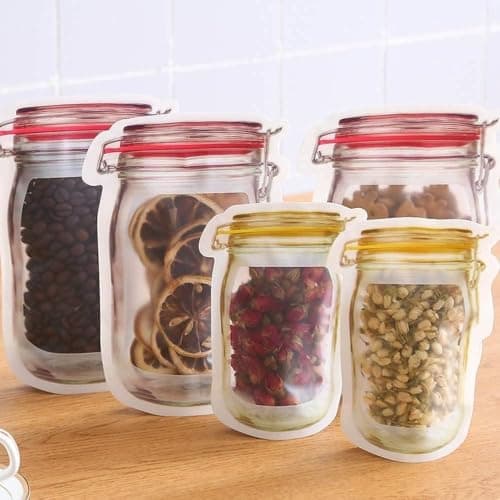 12 Pack Jar-Shaped Reusable Storage Bags Airtight Ziplock Organization Set Food storage bag