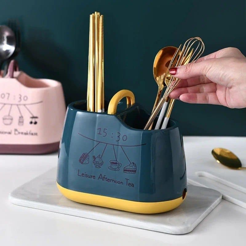 Generic Cutlery Drainer, Plastic Cutlery Drainer, 2-compartment design with a handle for easy carrying, Features a detachable base for draining water, Available in multiple colors, .mk