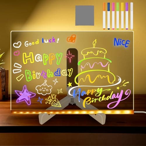 SGZIOO LED Note Board with Colours, 30 cm x 20 cm LED Note Board with Colours with Stand and 7 Colour Pencils, Message Board with LED Light, Acrylic Notice Board, Doodle Light Board for Bedroom Signage