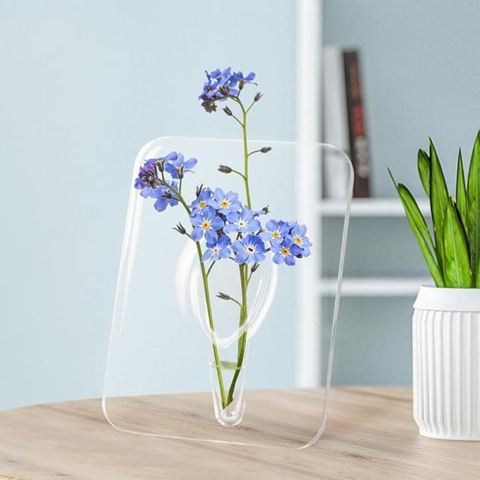 Modern Clear Acrylic Flower Vase with Decorative Stand for Home and Office Decor, Transparent Minimalist Bud Vase for Indoor Floral Arrangements