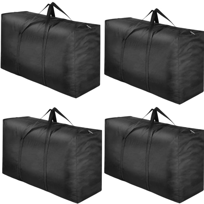Circle M 110L Large Clothes Storage Bag Cotton, Sturdy Zipper, Storage Bags for Blankets and Clothes, Under Bed Storage Box - Set of 4 - Black