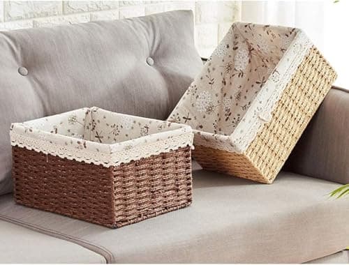 Rattan Wicker Basket Linen Lined Petal Size for Bathroom Bed Kitchen Organization Chic Fit Any Decor | By Generic