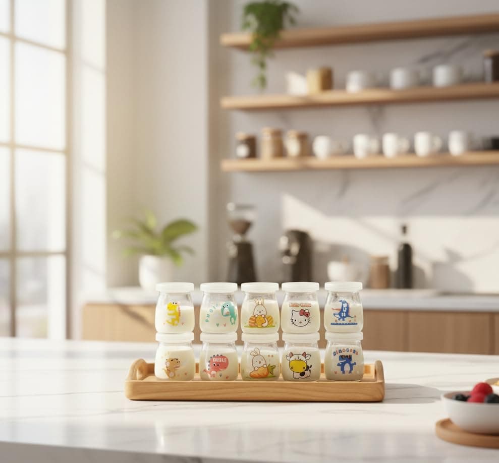 10-Piece Glass Cup Set for Yogurt Jelly Pudding Jam Honey 100ml Storage Jars with Airtight Lids Various Decorative Patterns for Daily Kitchen Use