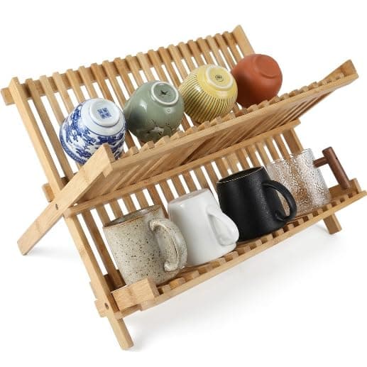 Wooden Dish Drainer Dish Drainer Organizer for Flat Dishes, Open Slats Design Helps Organize Kitchen Utensils, Save Space, Suitable for Kitchen Countertops and Sinks. Drying rack