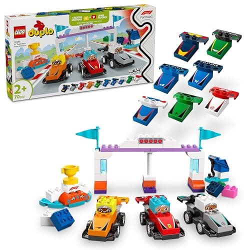 LEGO DUPLO F1 Team Race Cars & Drivers 10445 | 10 Car Toys & Crane, Fine Motor Skills Toy for Toddlers, Gift for 2+ Year Old Boys & Girls, 70 Pieces Toy building block