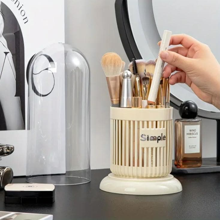Generic Makeup Brush Organiser, Creamy White, with Transparent Lid and Stable Base, 25 cm, for Brushes and Lipsticks, .rom Caddy