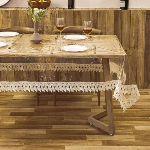 Transparent Waxed Leather Dining Table Cover Size 150 * 210cm Practical Easy Wipe Clean Table Cover for All Tables Gives Your Table an Elegant Look and Daily Organization Tablecloth