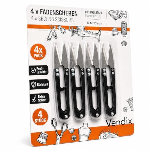 Vendix 4 x sharp thread scissors made of stainless steel, universal sewing scissors for precise cutting of thread and thread, for crafting and plant care
