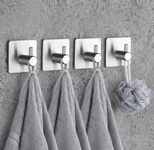 [Bedaya] Self Adhesive Wall Hanger, Stainless Steel and Water Wall Hanger for Kitchen and Bathroom, Easy to Install Without Drilling, Heavy Duty for Towels and Accessories (4) Storage hook