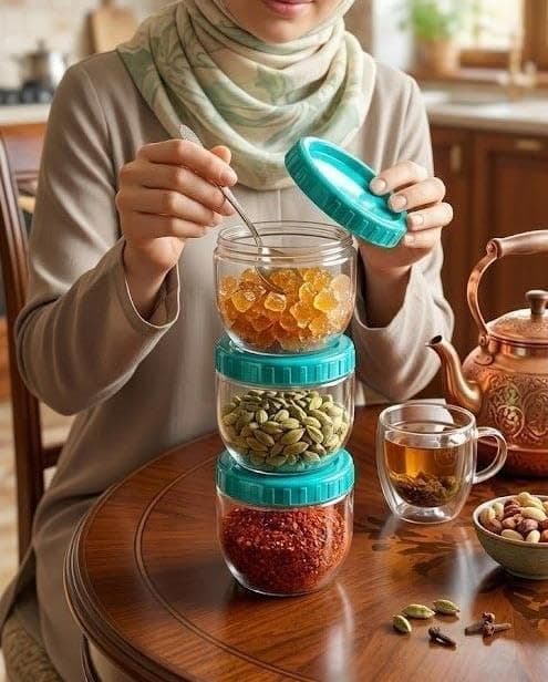 Generic Storage Container Set, 3-in-1, for Spices, Nuts, Tea, and Sugar, with Teal Lids, .BI Food storage container
