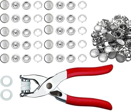 JAUEIVR Snap Fasteners Kit - 100 Sets Pearl Prong Snap Buttons with Fastener Pliers Press Tool Kit for Sewing Crafting (White)