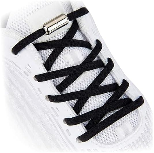 No Tie Elastic Shoe Laces with Metal Lock, Stretchy Shoelaces for Sneakers and Sports Shoes, Quick Release Lace System for Adults & Kids, 1 Pair, Black
