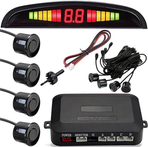 KaberTrade Car Parking Assist System Reversing with Alarm, 4 Sensors and LED Indicators, Sound Warning Kit Car Sensor Suitable for All Cars - (Black) - by KaberTrade Electronic sensor
