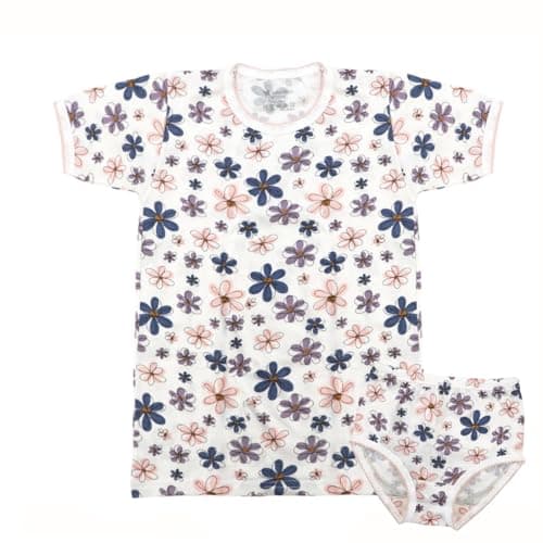 Papillon Girls Cotton Set Of 2 Pieces Half Sleeves Undershirt&Underwear Printed Flower Base Layer Set Apparel