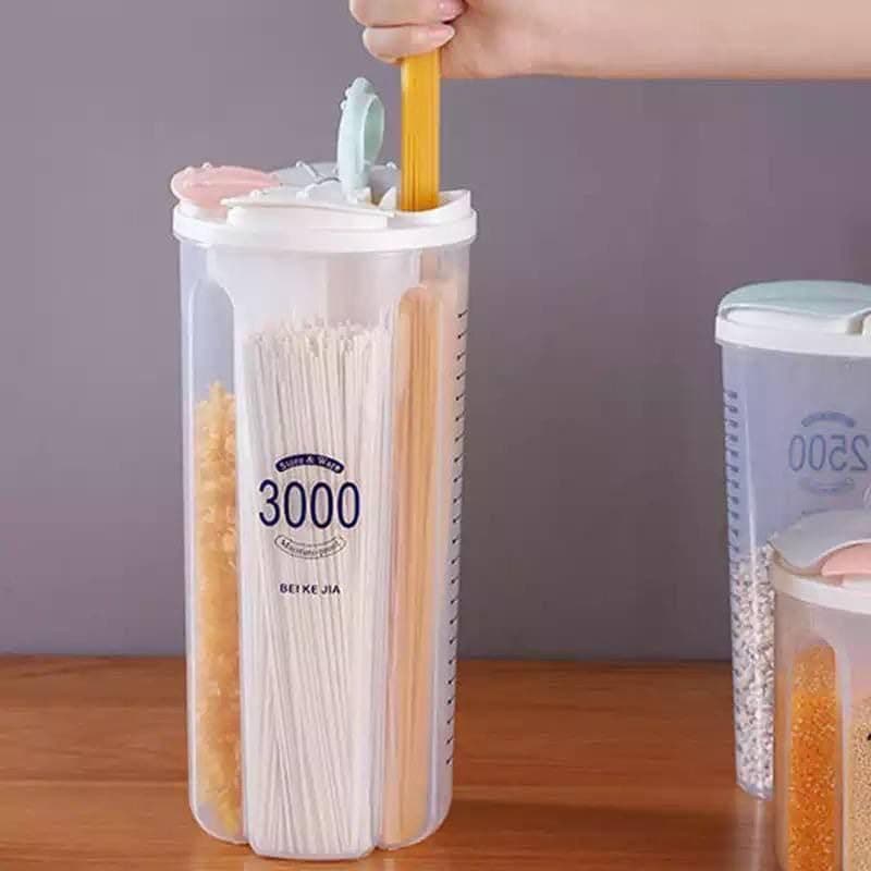 Generic 4-Compartment Graduated Storage Container, 3000ml Capacity, Plastic Grain and Legume Dispenser with Measuring Scale .ho Food storage container