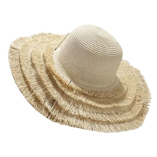 Shaboh Women's Modern Pure Straw Jumbo Sun Heat Protection | Wide Picnic Hat Geometric Coordinated Design Base (SH)