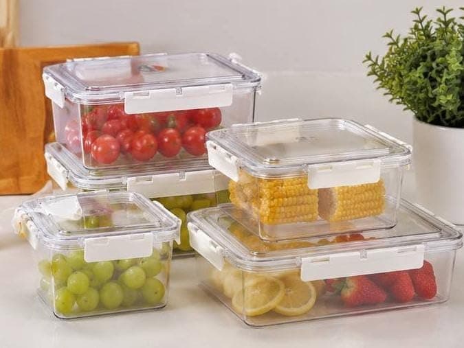 Generic Acrylic Storage Container Set, A set of 6 containers in various sizes, suitable for storing everything from dry ingredients to meals, fruits, and vegetables, .rom Food storage container