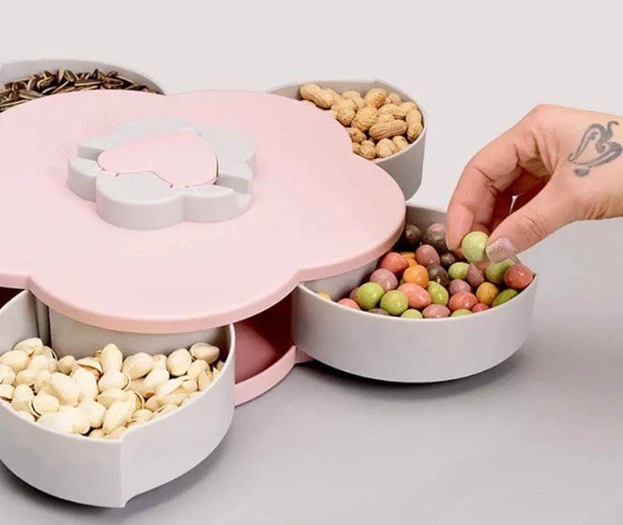 Generic Snack Tray, Features 5 separate compartments that open and close easily, Container for snacks, nuts, candies, and sweets, High-quality imported product, Available in multiple colors, .db Food storage container