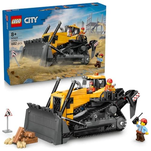 LEGO City Yellow Bulldozer 60466 | Construction Vehicle Toy, 3 Minifigures plus Loose Bricks & Road Signs, Gift for 8+ Year Old Boys & Girls, 682 Pieces Toy building block
