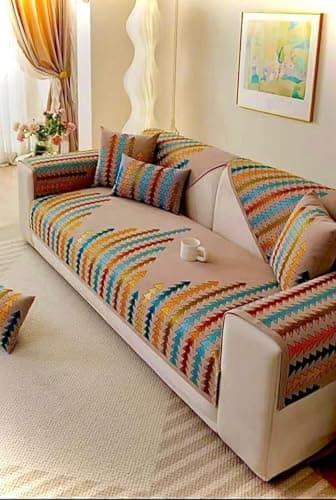 Generic Sofa Cover Set, 10-Piece Set with Backrest Covers, 190x70cm Large Sofa, 140x70cm Medium Sofa, 2 Chairs 70x70cm (brown) .flo Furniture cover