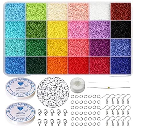 Glass Seed Beads With Jump Rings And Lobster Clasps 22 Colors in Box Set Of 4500 Pieces - Multi Color