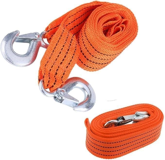 Heavy Duty Nylon Car Tow Rope, Strong Hook Tow Cable (4 Meters, Orange, 3 Ton) - AGA Auto part