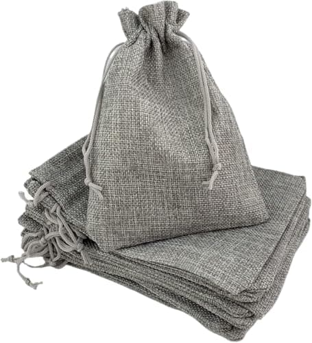 NUBIAA 20Pcs 6x8 inch Burlap Gift Bags with Drawstring Recyclable Linen Sacks Bag for Wedding Favors Party (GRAY)