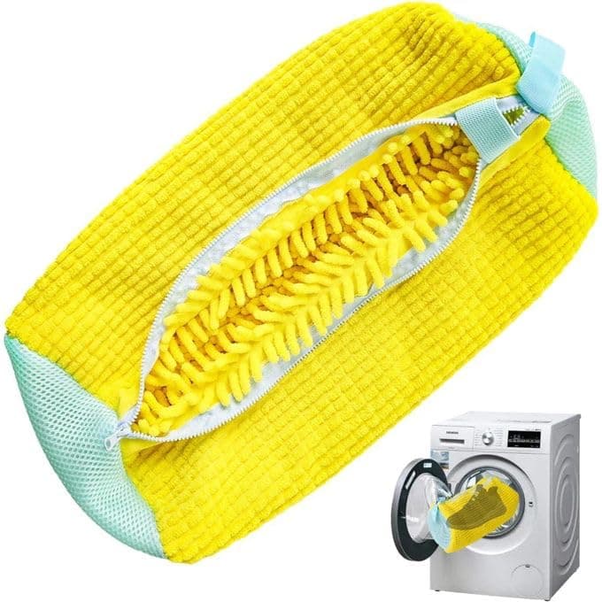 Generic Jumbo Microfibre Shoe Cleaning Bag with Built-in Brush, Washing Machine Safe, Fits Two Pairs, Yellow.