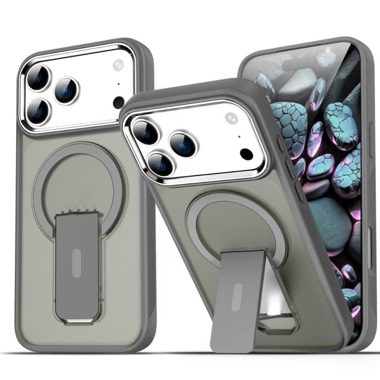 Case Magnetic Stand [Compatible with iPhone 17 Pro][Military Drop Protection] Shockproof Invisible Kickstand Matte For Case Men Women (Gray) Cellular phone case