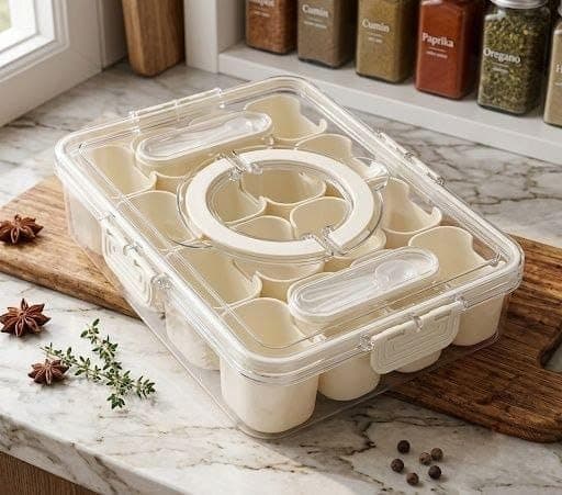 Generic Rectangular Acrylic Snack and Nut Organiser Box with Lid, 16 Compartment .db