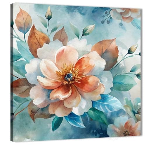 NOVA ART Canvas Wall Art Floral Flowers and Trees Print on a Soft Background with Delicate Patterns for Wall Decor for Bedroom, Living Room, Office Etc Modern Home Decor 30cm x 30cm #NA1