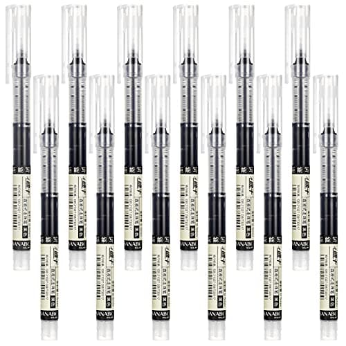 Phoetya 12 pieces Rollerball Pens Black Gel Pens 0.5 mm Extra Fine Point Pens Liquid Ink Pen Smooth Ballpoint Pen Quick-Drying Liquid Ink Rollerball Pens for Writing Writing instrument