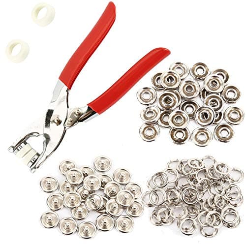 ATopoler 100 Sets Eyelet Press Studs Kit with Pliers 9.5 mm Metal Buttons Sewing Accessories Button Prong Buckle for Sewing Tool Snaps for DIY Crafts Clothing