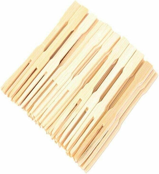 Bamboo Party Forks, 2 Prong Food Forks for Fruit and Cocktail Blunt | Small Wooden Cocktail Fork Perfect for Parties, Buffets, Tastings, Weddings, Baby Showers (100)