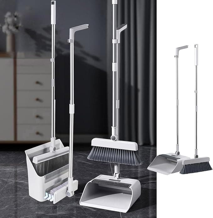 3-in-1 Cleaning Set Long Handle Broom Dustpan and Hand Brush Combo