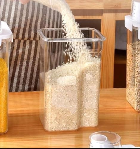 Generic Clear Acrylic Legume Storage Container with Tight-Fitting Lid and Measuring Cup, 1500ml, .sew Food storage container